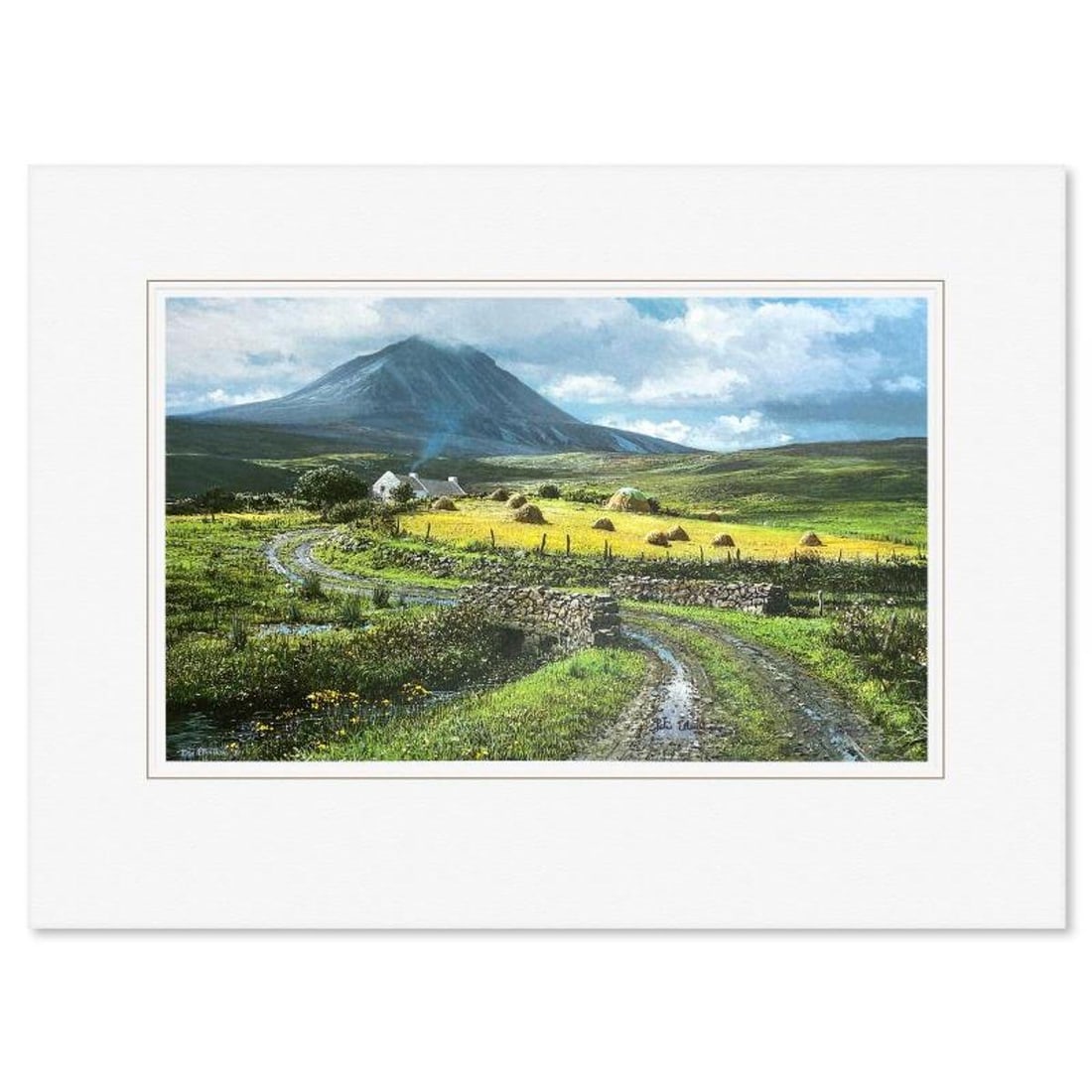 Peter Ellenshaw (1913-2007), "Errigal Mountain, Donegal" Hand Signed Lithograph with Letter of: Errigal Mountain, Donegal is a lithograph on paper by Peter Ellenshaw (1913-2007), hand signed by the artist. This piece is double signed by the artist and is not numbered; this piece is being sold "a