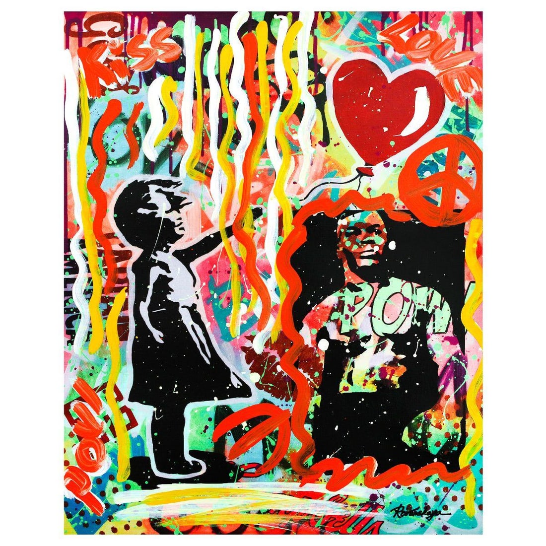 Nastya Rovenskaya- Mixed Media on Canvas "The Ballon": Artist: Nastya Rovenskaya. Medium: Mixed Media on Canvas. Title: The Ballon. Size: 20" x 16". Signature: Hand signed by the artist. Certificate of Authenticity: Is included. Reference#: 47566.