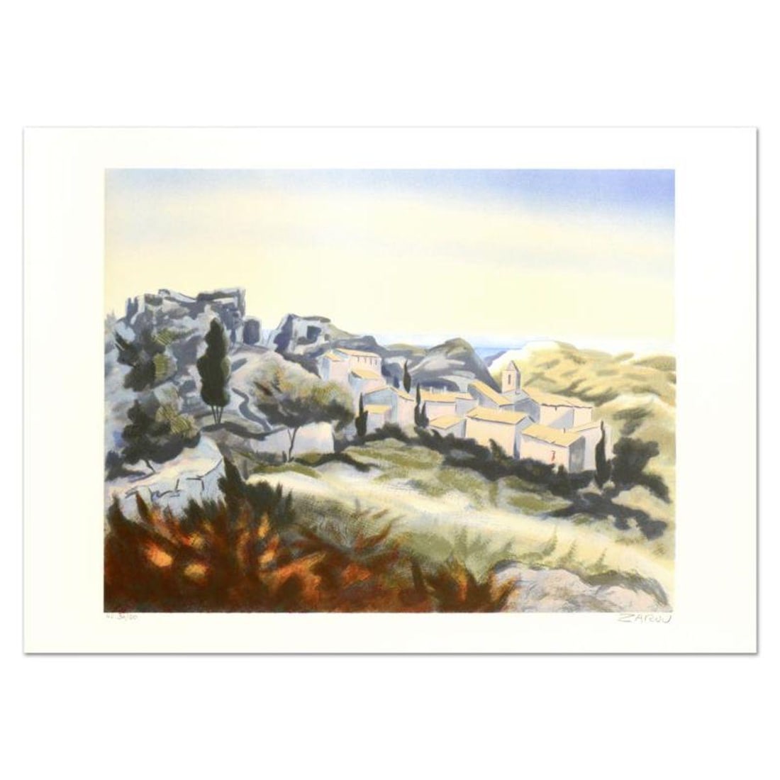 Victor Zarou, "Les Baux" Limited Edition Lithograph, Numbered and Hand Signed!: Les Baux is a limited edition lithograph on paper by Victor Zarou, numbered and hand signed by the artist! Measures approx. 29.5" x 21" (border). 23" x 18" (image). Reference#: 94118.