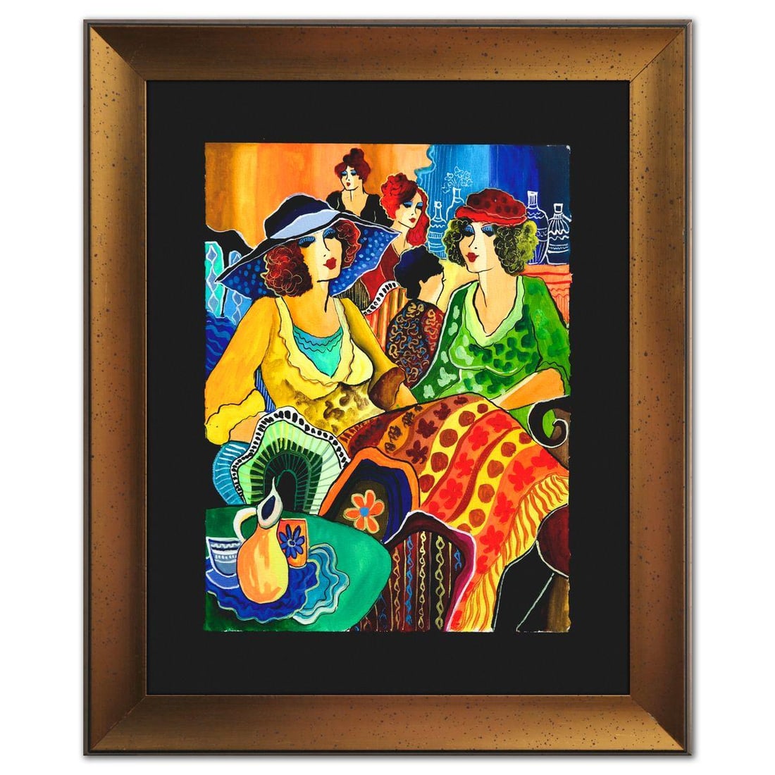 Patricia Govezensky- Original Watercolor "The Salon Conversation": Artist: Patricia Govezensky. Medium: Original Watercolor. Title: The Salon Conversation. Size: 15" x 11". Measures approx. 22" x 18" (framed). Signature: Hand signed. Certificate of Authenticity: Is i