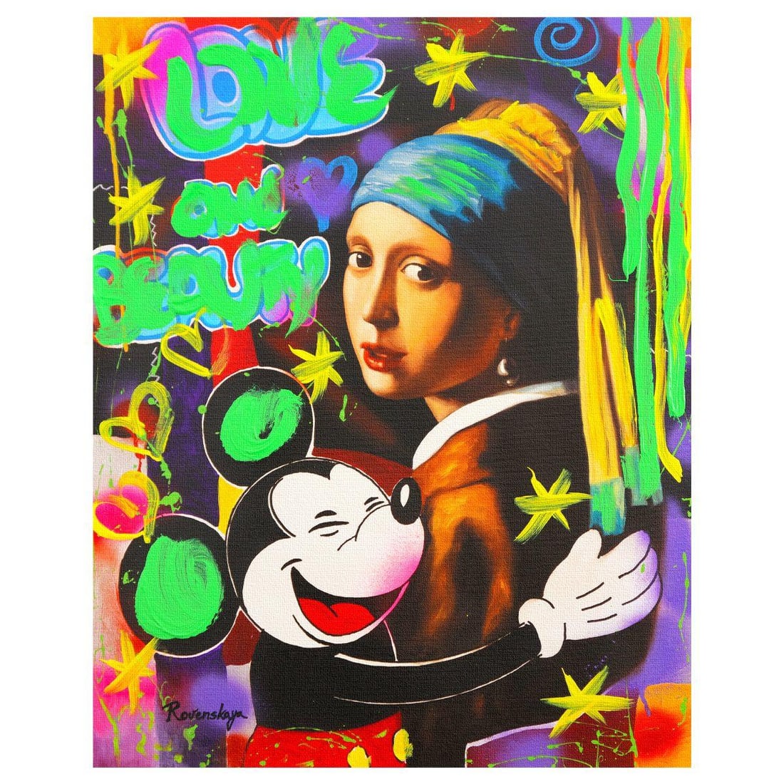 Nastya Rovenskaya- Original Mixed Media on Canvas "Classic Love I": Artist: Nastya Rovenskaya. Medium: Original Mixed Media on Canvas. Title: Classic Love I. Size: 20" x 16". Signature: Hand Signed by the artist. Certificate of Authenticity: From the publisher. Refere
