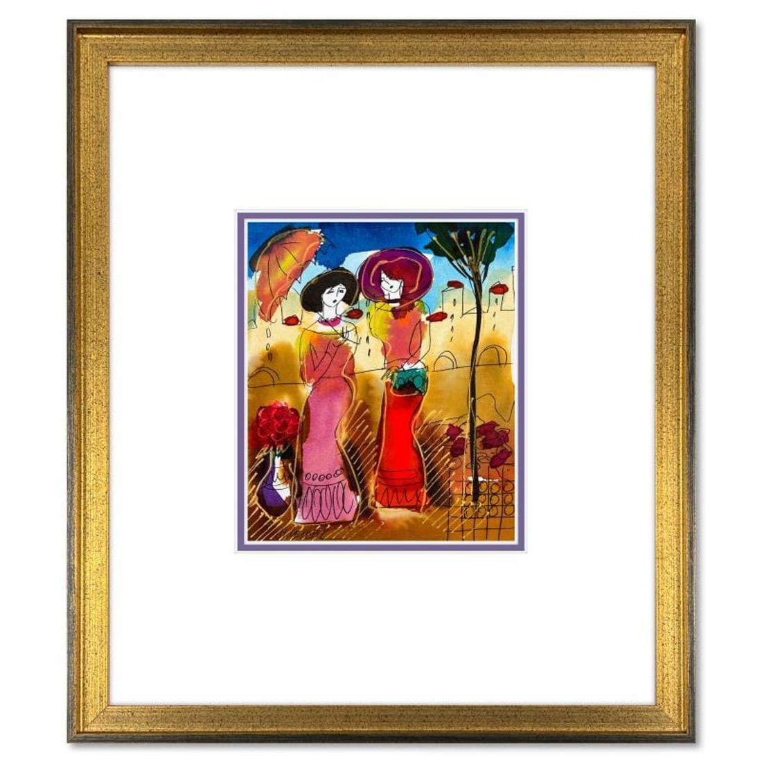 Moshe Leider, Framed Original Mixed Media Watercolor Painting, Hand Signed with Letter of (1 of 2)