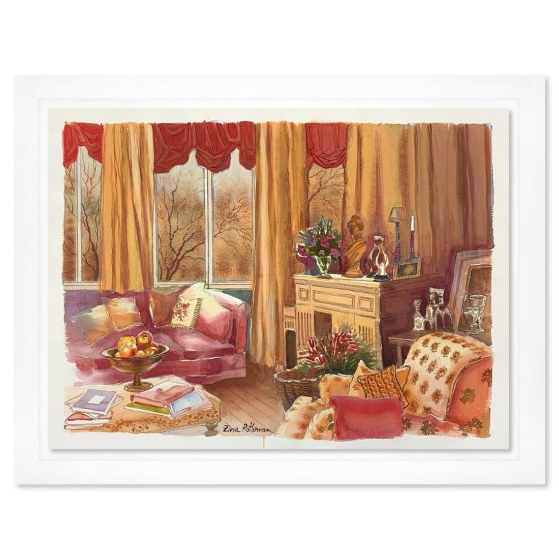 Zina Roitman, Framed Hand Signed Original Painting with Letter of Authenticity.: This is an untitled original painting on paper by Zina Roitman. The piece is hand signed, framed, and comes with a letter of authenticity. Measures approximately 26.5" x 34" (frame), 22.5" x 30" (shee