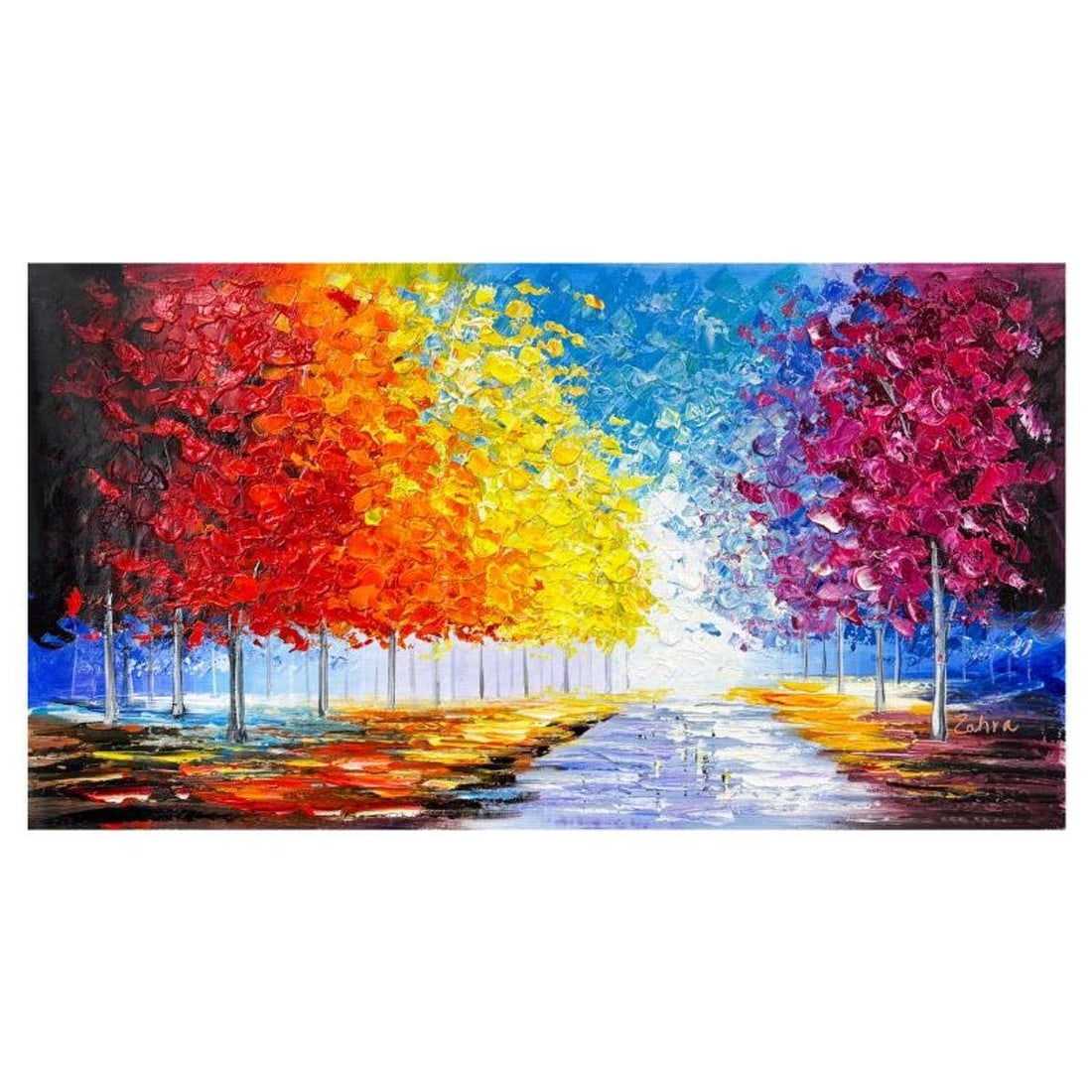 Zahra, Original Acrylic Painting on Canvas, Hand Signed with Letter of Authenticity.: This is an original acrylic painting on canvas by Zahra, hand signed by the artist. Includes Letter of Authenticity. Measures approx. 20" x 40" (image).