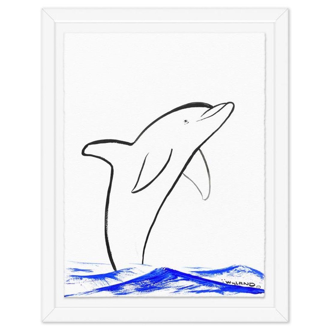 Wyland, "Dolphin" Framed Original Sumi Ink Painting, Hand Signed with Letter of Authenticity. (1 of 2)