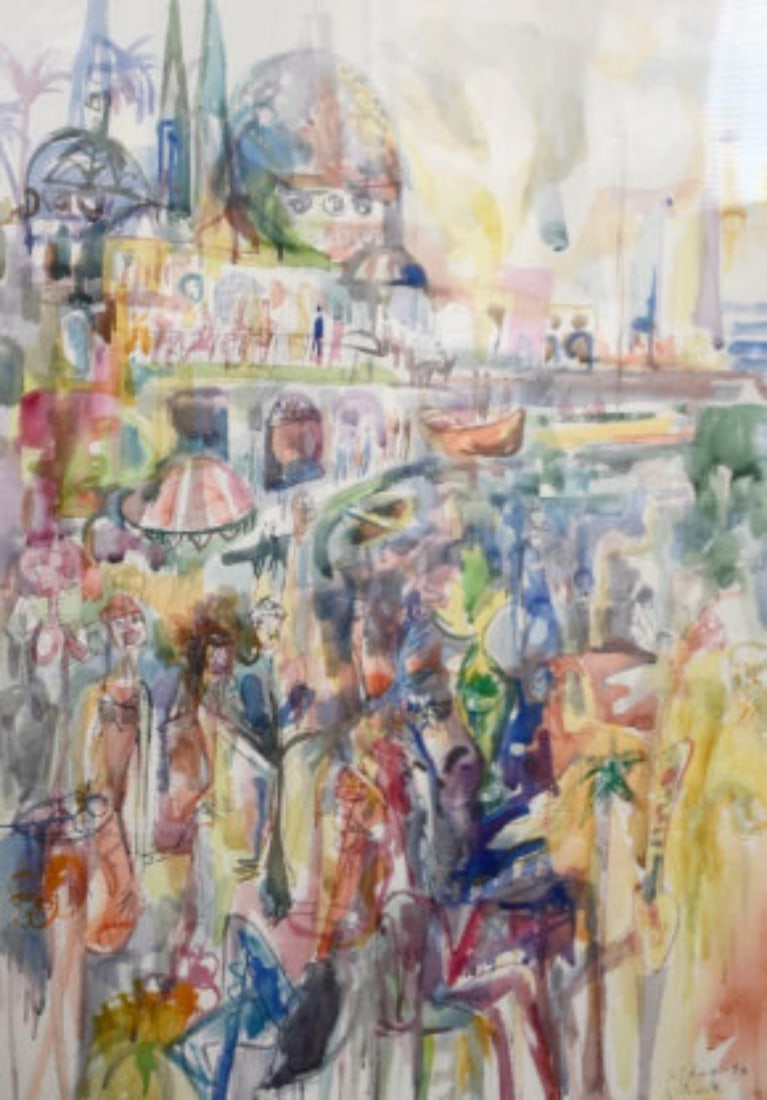 Shlomo Schwartz- Original Watercolor on paper: Artist: Shlomo Schwartz. Medium: Original Watercolor on paper. Size: 24" x 34". Signature: Hand Signed. Reference#: 45550.