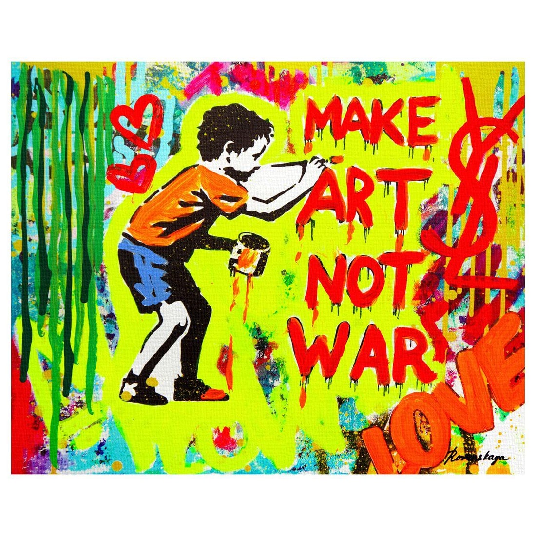 Nastya Rovenskaya- Mixed Media on Canvas "Spray It, Don't Say It": Artist: Nastya Rovenskaya. Medium: Mixed Media on Canvas. Title: Spray It, Don't Say It. Size: 16" x 20". Signature: Hand signed. Certificate of Authenticity: Is included.