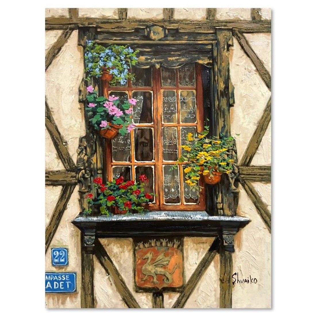 Viktor Shvaiko, "Windows of France" Hand Embellished Limited Edition Printer's Proof on Canvas,: Windows of France is a hand embellished limited edition printer's proof on stretched canvas by Viktor Shvaiko, numbered and hand signed by the artist. Includes Letter of Authenticity. Measures approx.
