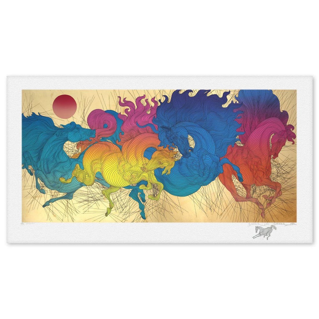 Guillaume Azoulay- Serigraph with Gold Leaf Remarque "Winners": Artist: Guillaume Azoulay. Medium: Serigraph with Gold Leaf Remarque. Title: Winners. Size: 33" x 60". Signature: Hand Signed and Numbered. Reference#: 74619.