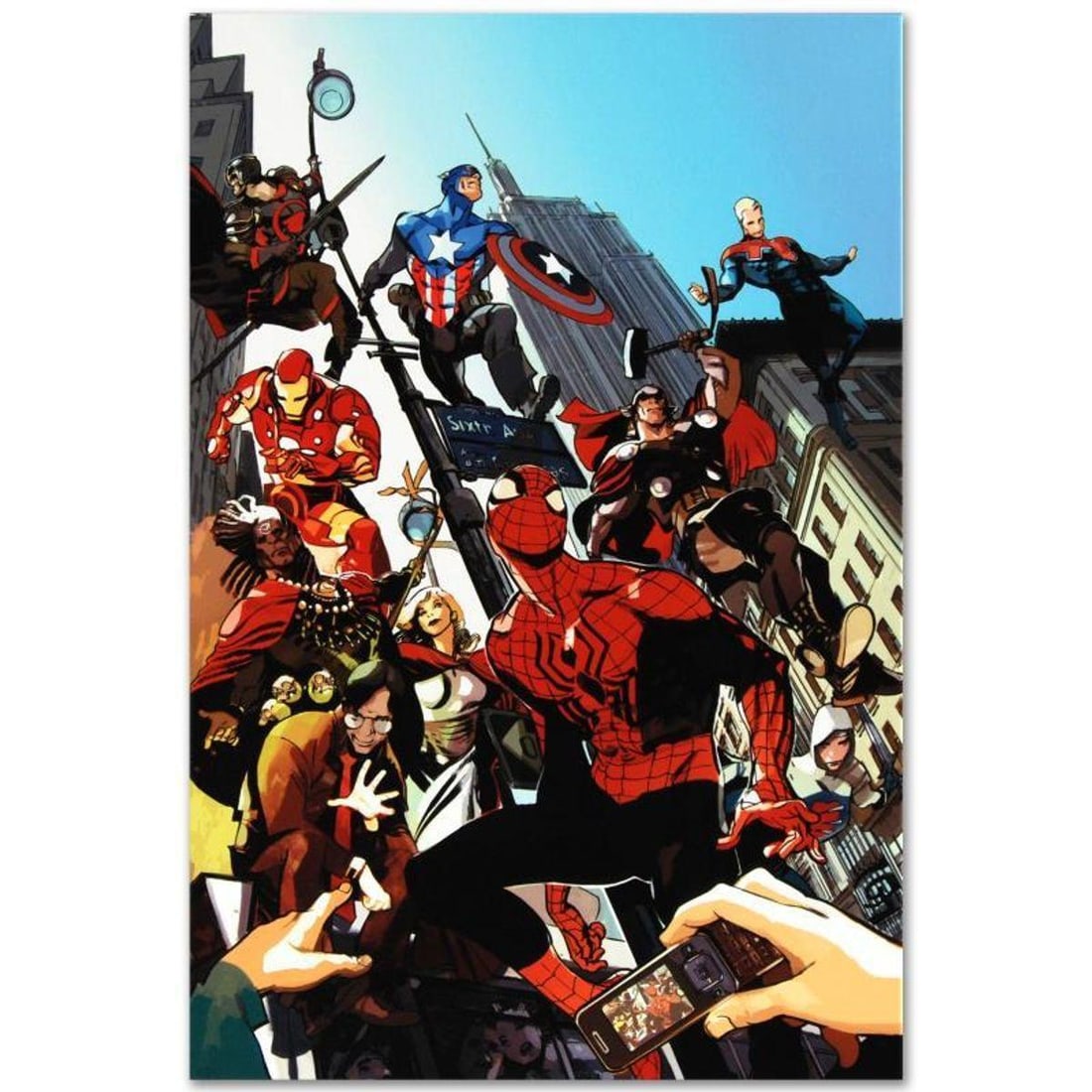Marvel Comics "Age of Heroes #1" Numbered Limited Edition Giclee on Canvas by Greg Tocchini with: A piece of comic book history, this limited edition, from original art by Greg Tocchini, depicts an intense entourage of Marvel characters. Starting his career in 1995, Greg Tocchini has since done co