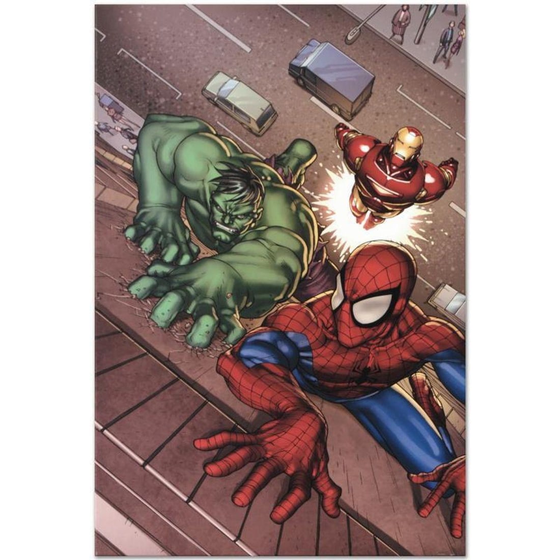 Marvel Comics "Marvel Adventures: Super Heroes #3" Numbered Limited Edition Giclee on Canvas by: A piece of comic book history, this limited edition, from original art by Roger Cruz, depicts Spider-Man, Hulk, and Iron Man. Cruz started his professional career as a letterer for a Brazilian publish