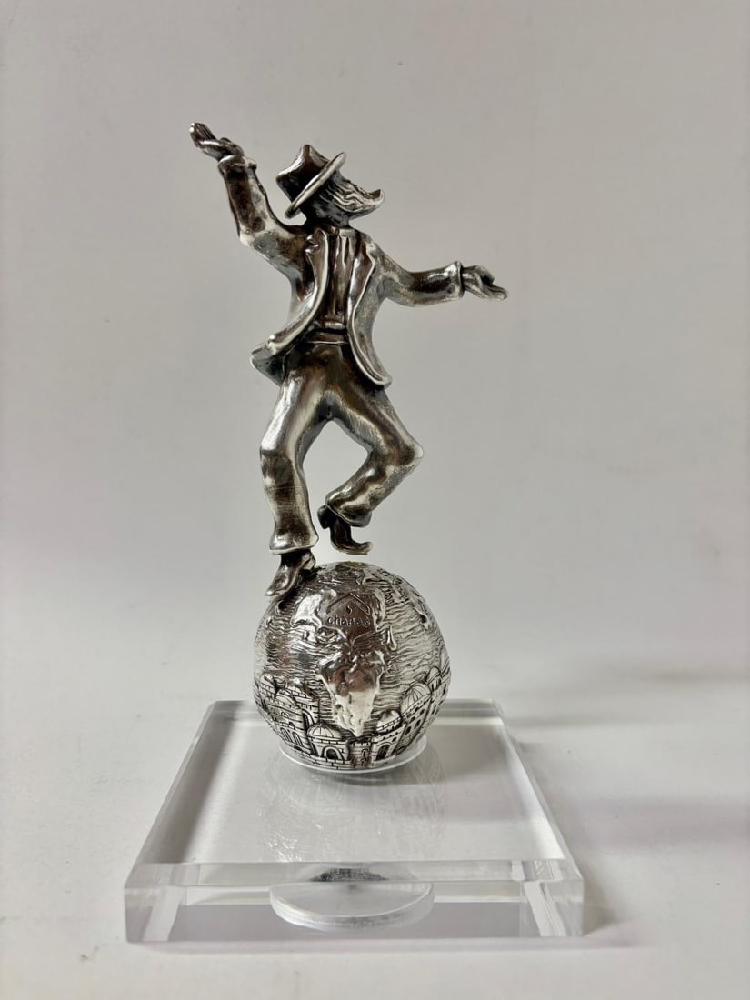 RAPHAEL ABECASSIS- 927 STERLING SILVER PLATED "Dancing Hassid": Artist: RAPHAEL ABECASSIS. Medium: 927 STERLING SILVER PLATED. Title: Dancing Hassid. Size: 9" x 4". Signature: Signed. Additional: Engraved Signature. Reference#: 73593.