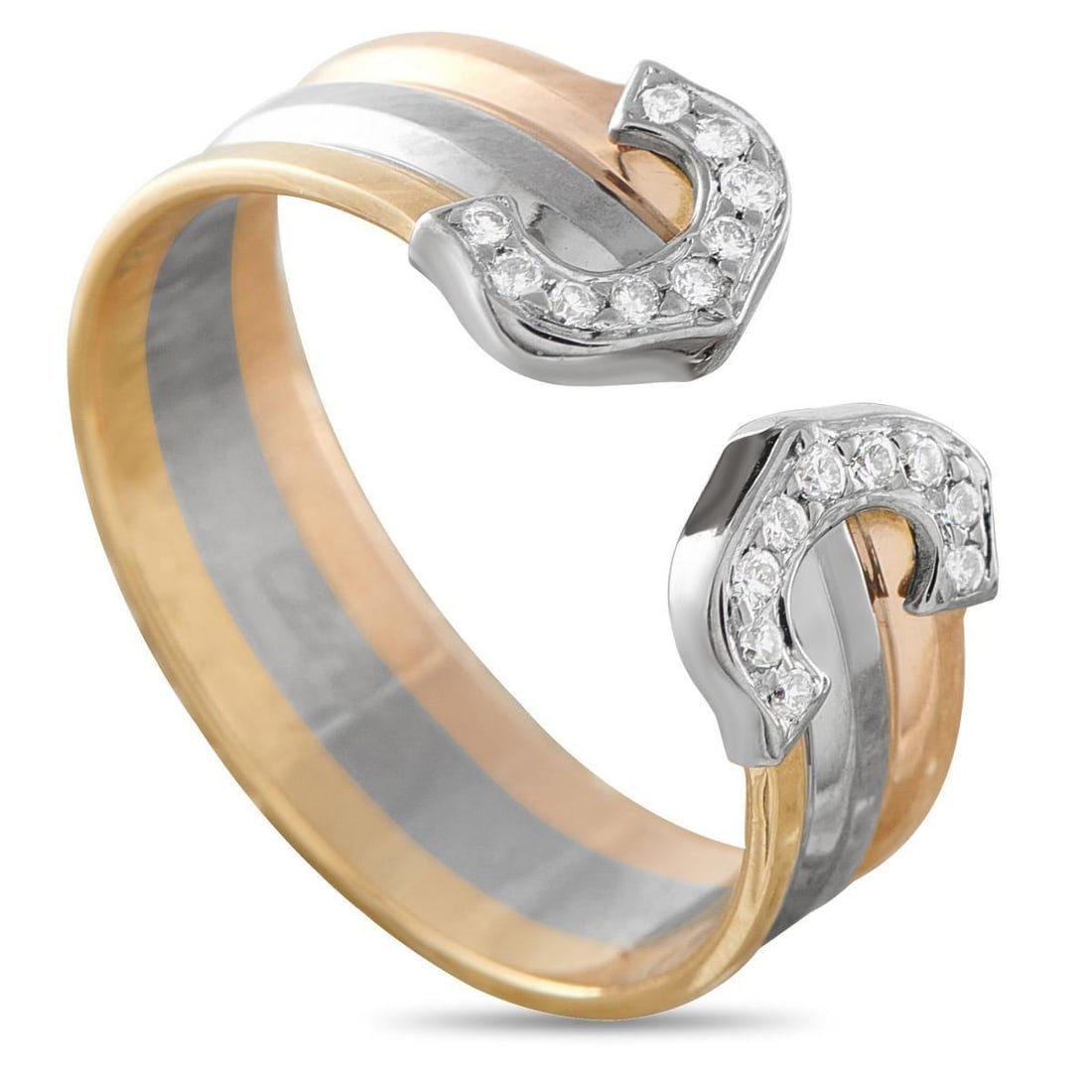 CARTIER DOUBLE C 18K ROSE, YELLOW, AND WHITE GOLD DIAMOND RING (1 of 6)