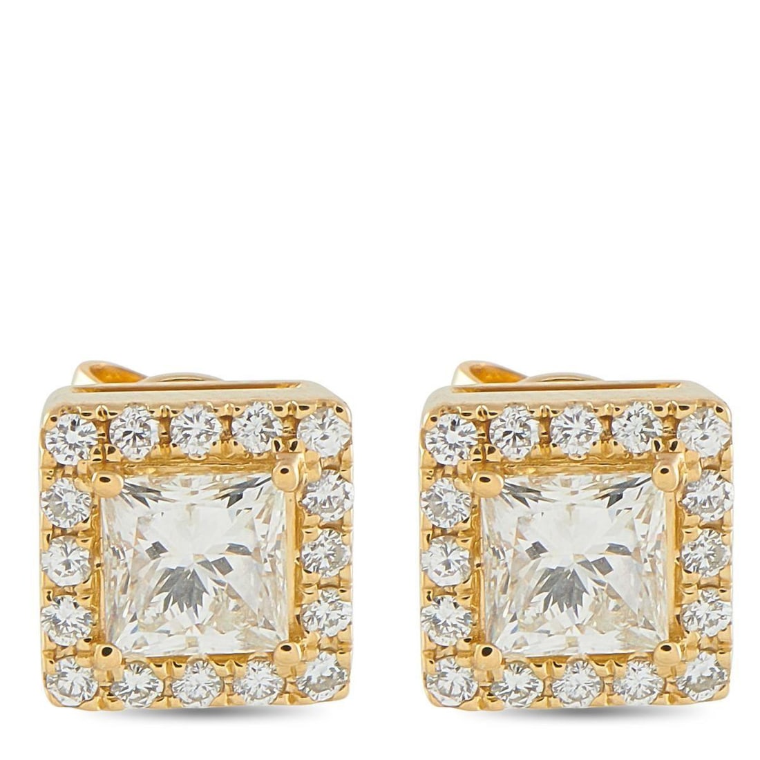 18K YELLOW GOLD 1.37CT DIAMOND SQUARE STUD EARRINGS: These luxury earrings are incredibly chic. The square design gives them a clean, classic appearance, while sparkling Diamonds with a total weight of 1.37 carats make them an elegant addition to any en