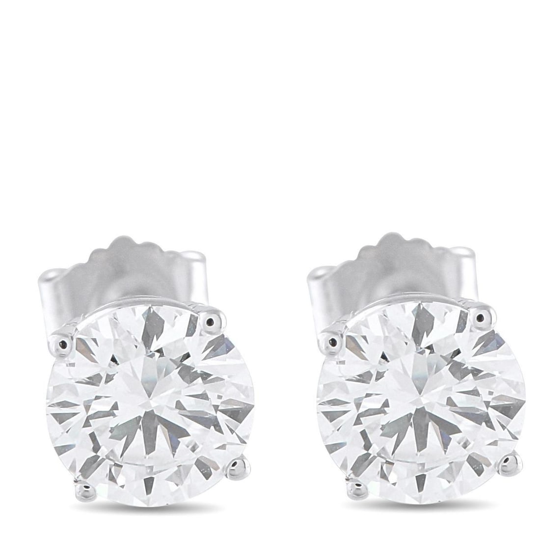 14K WHITE GOLD 1.85CT LAB-GROWN DIAMOND STUD EARRINGS: This pair of lab diamond studs catches the light in just the right way, noticeable but never overdone. They showcase 1.85 carats of diamonds in F-G color and VVS2-VS1 clarity, held by a 14K white gold