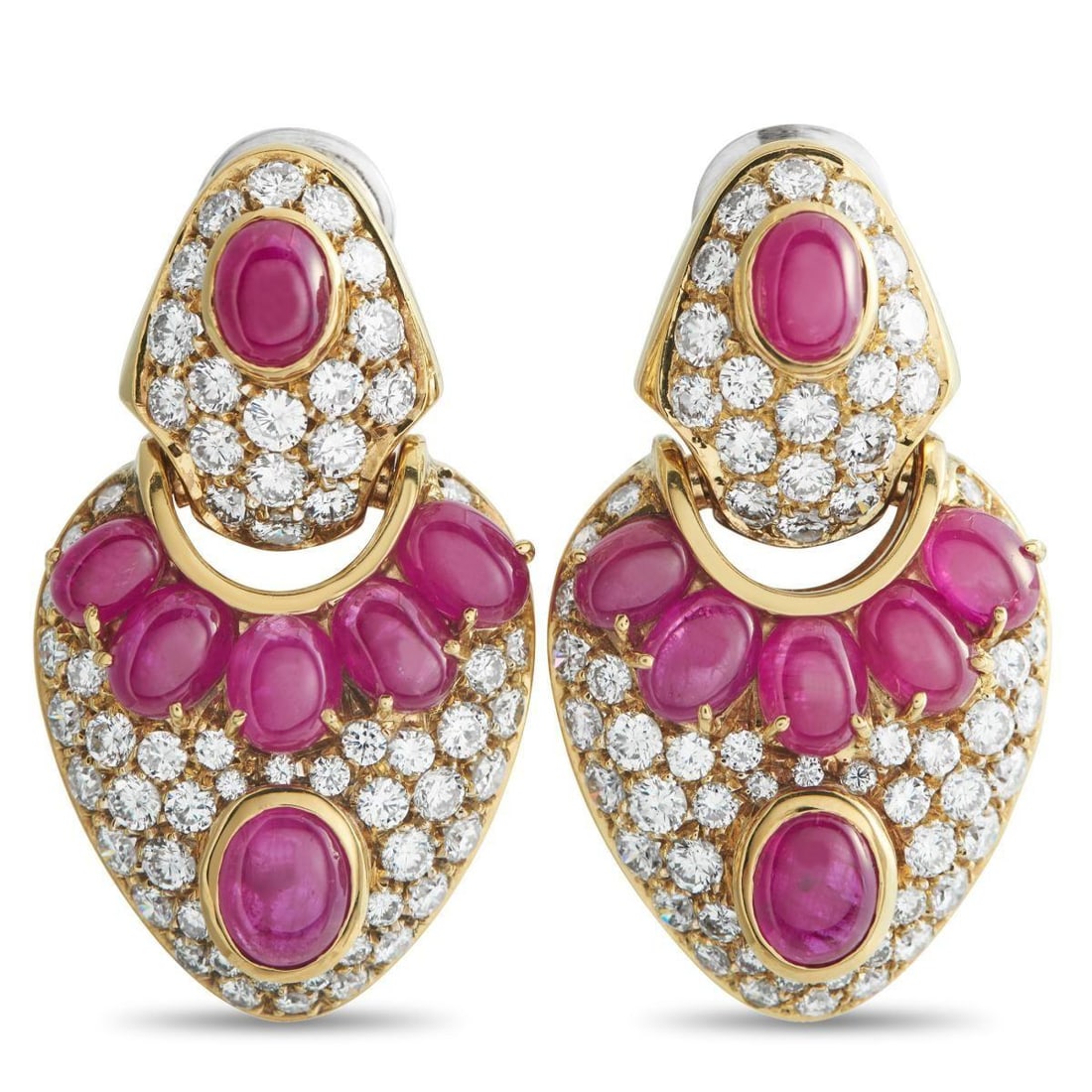 18K YELLOW GOLD 6.0CT DIAMOND AND RUBY EARRINGS (1 of 3)