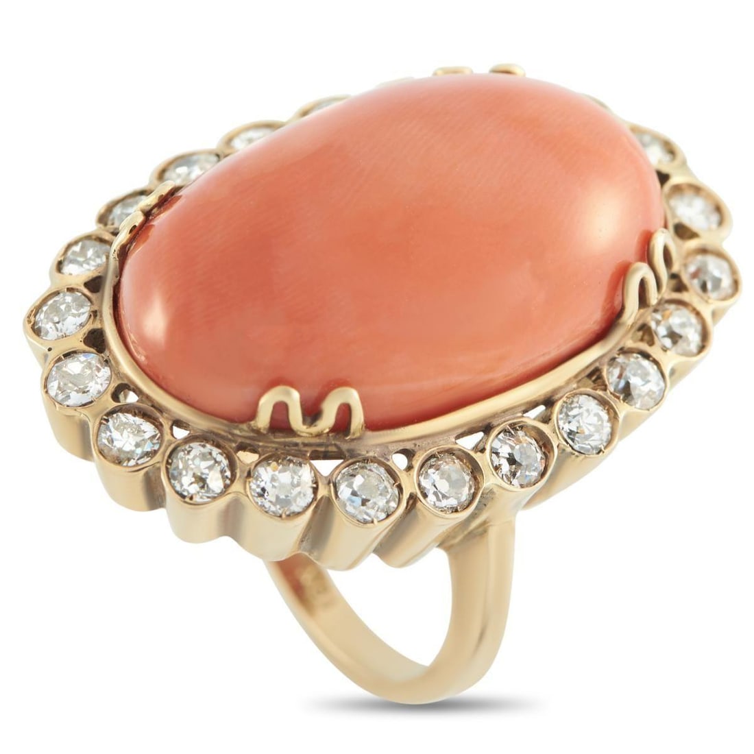 18K YELLOW GOLD 2.50CT DIAMOND AND CORAL RING (1 of 3)