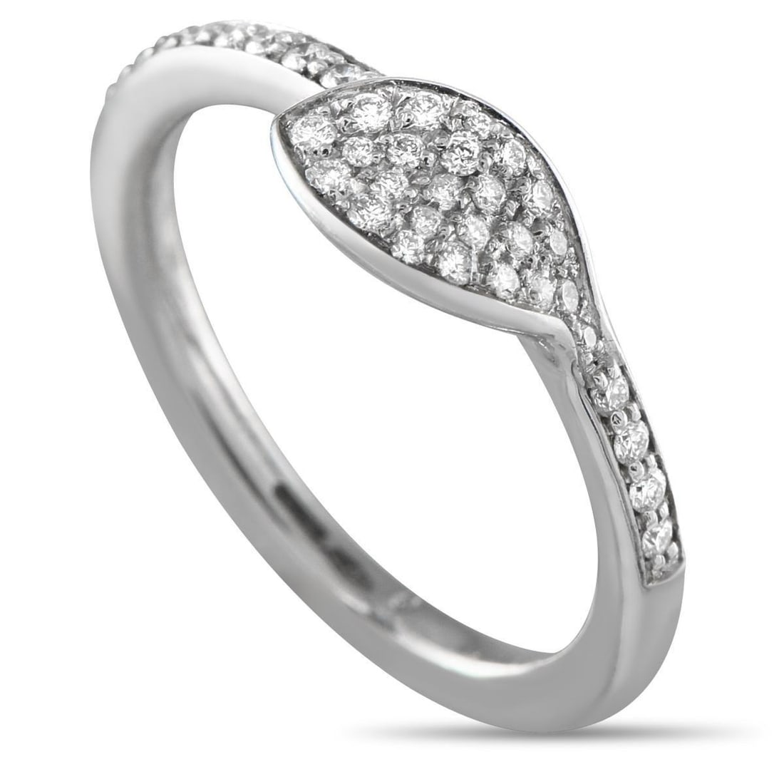 PASQUALE BRUNI 18K WHITE GOLD 0.33CT DIAMOND RING: An elegant, understated design makes this Pasquale Bruni ring ideal for everyday wear. A leaf motif at the center draws inspiration from the beauty of nature, while sparkling Diamonds totaling 0.33