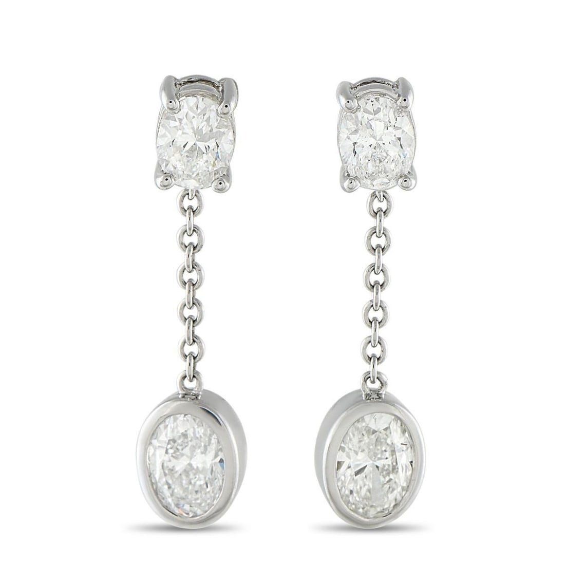 18K WHITE GOLD 2.50CT OVAL DIAMOND DANGLE EARRINGS (1 of 4)