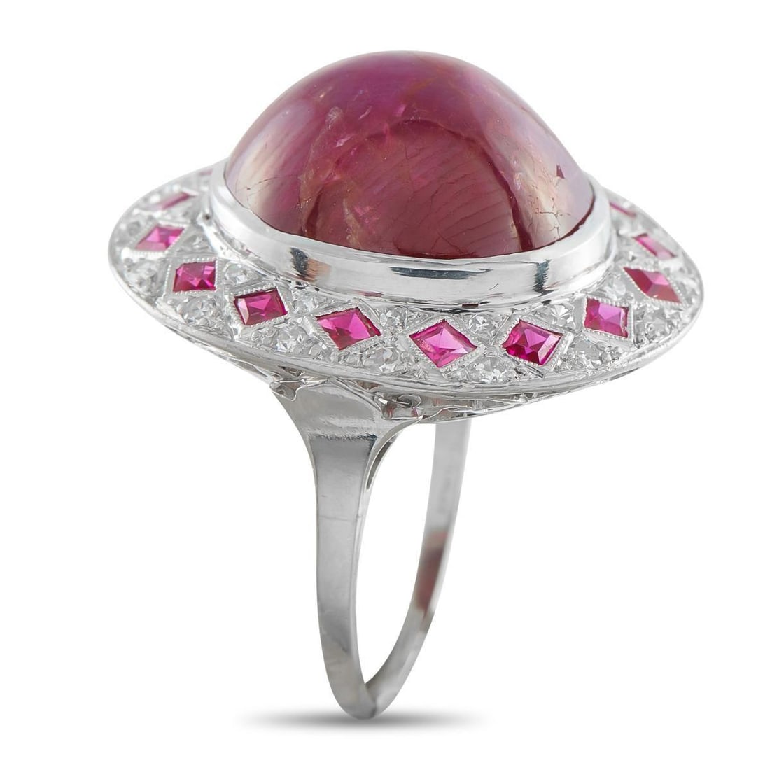 PLATINUM 0.34CT DIAMOND AND RUBY RING - 2
