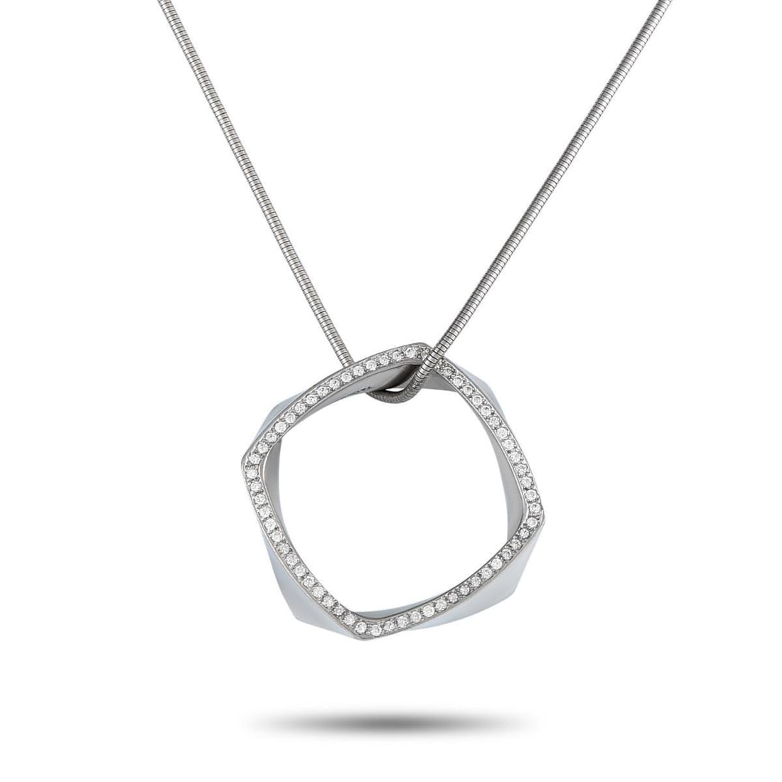 TIFFANY & CO. FRANK GEHRY PLATINUM 0.60CT DIAMOND TORQUE NECKLACE: Minimal in appearance yet rich in style, this piece is a brilliant example of design that is both simple and ingenious. Designed by Frank Gehry for Tiffany & Co., this piece features a smooth and
