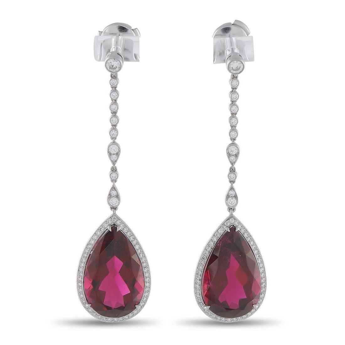 TIFFANY & CO. PLATINUM 0.75CT DIAMOND AND RUBELLITE EARRINGS (1 of 4)