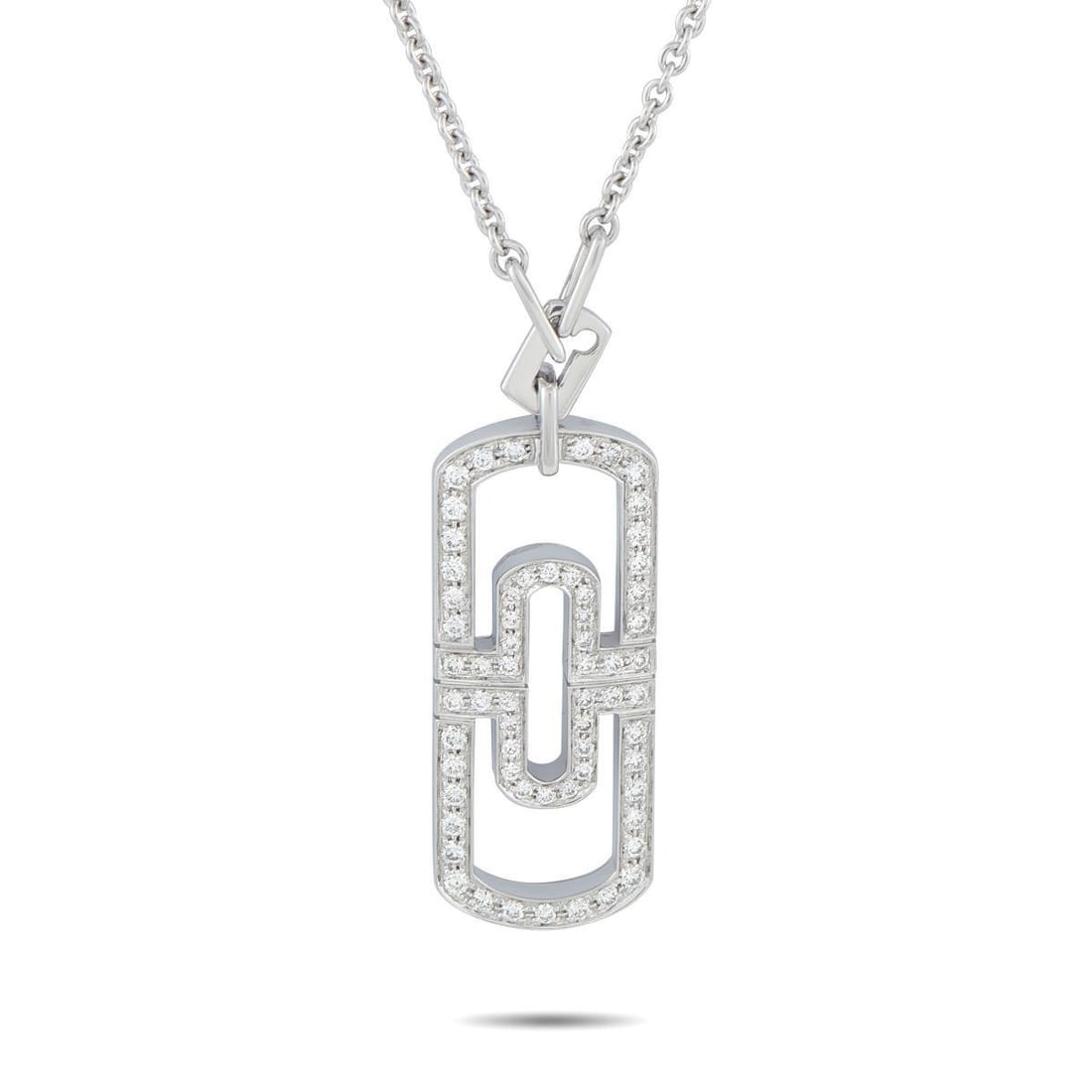 BVLGARI PARENTESI 18K WHITE GOLD 1.25CT DIAMOND PENDANT NECKLACE: This Bvlgari Parentesi necklace draws inspiration from Roman architecture. The exquisite pendant is crafted from 18K White Gold and shines to life thanks to inset Diamonds with a total weight of 1.25