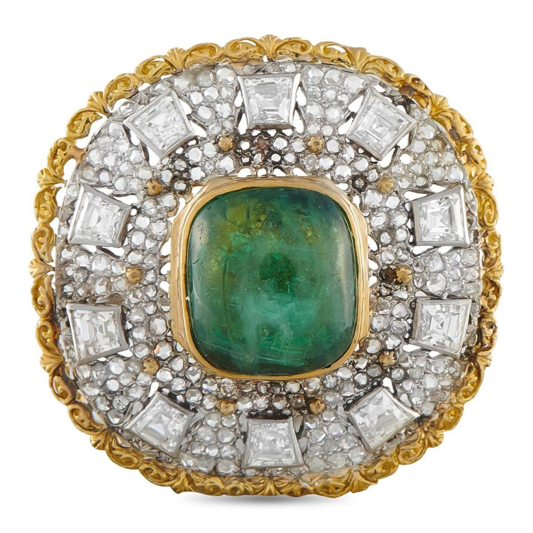 18K YELLOW GOLD 4.25CT DIAMOND AND TOURMALINE BROOCH (1 of 3)
