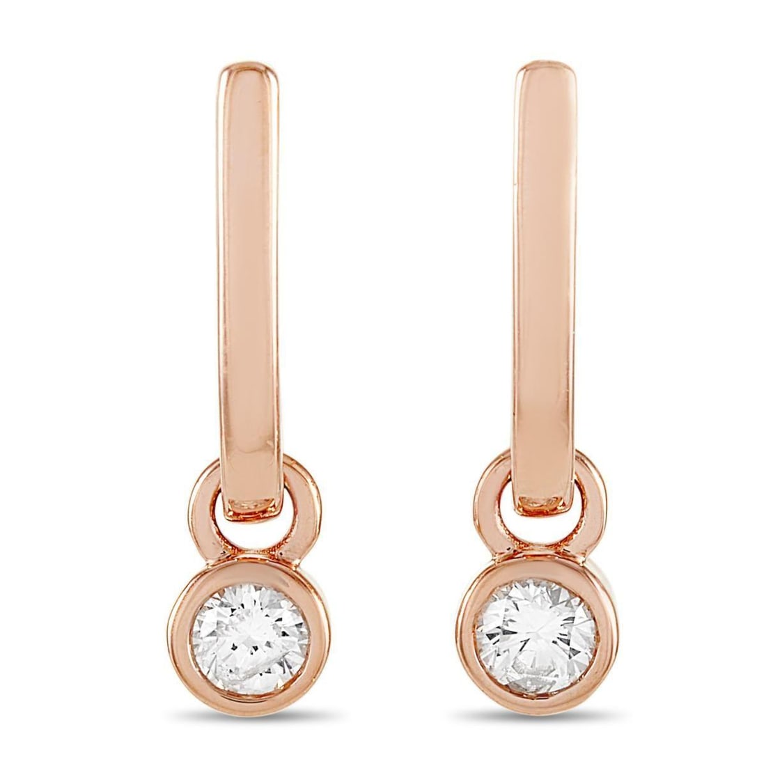 14K ROSE GOLD 0.40 CT DIAMOND EARRINGS: These earrings are made of 14K rose gold and embellished with diamonds that total 0.40 carats. The earrings measure 0.75 in length and 0.19 in width and each of the two weighs 1.65 grams.The pair is o