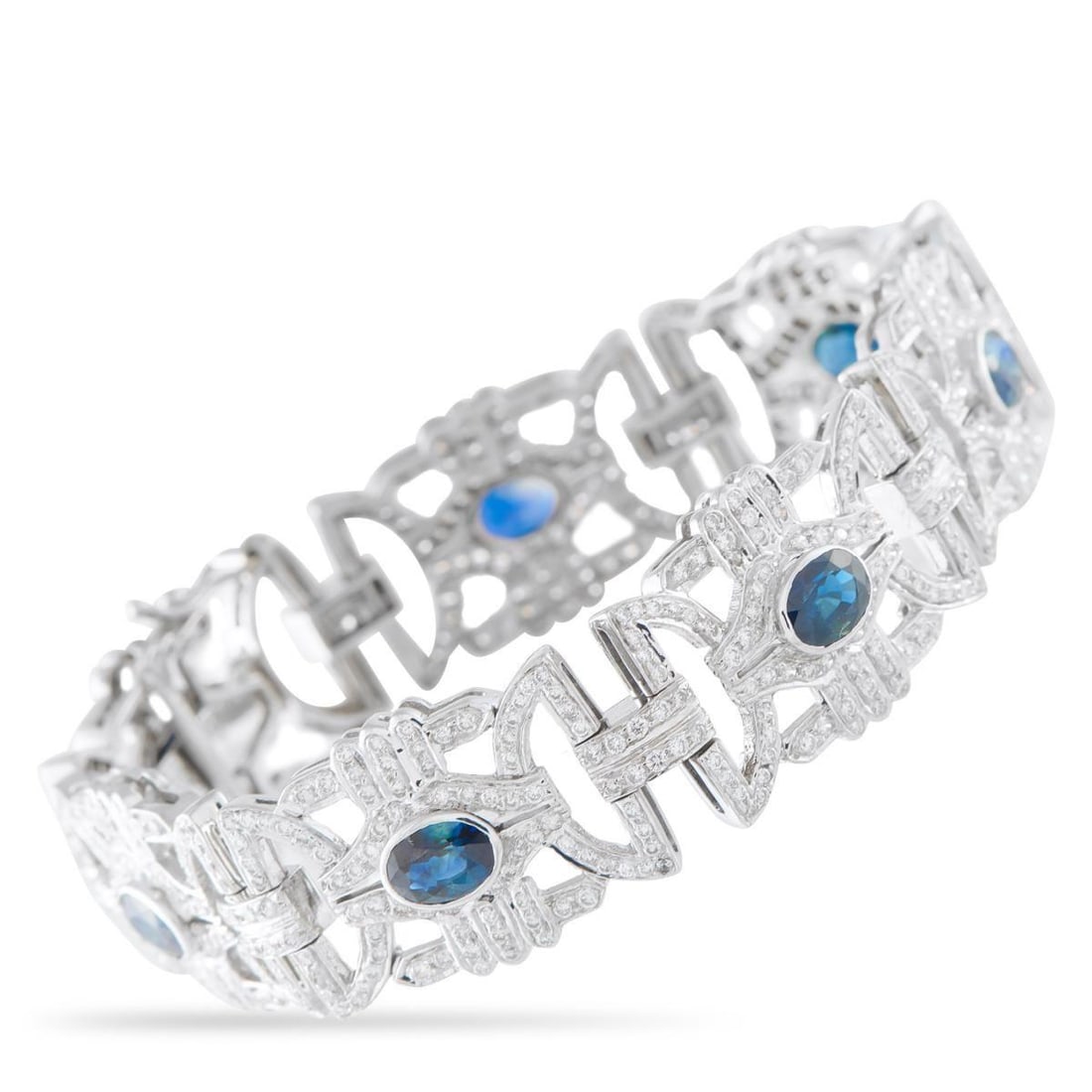 18K WHITE GOLD 4.50CT DIAMOND AND SAPPHIRE BRACELET (1 of 3)