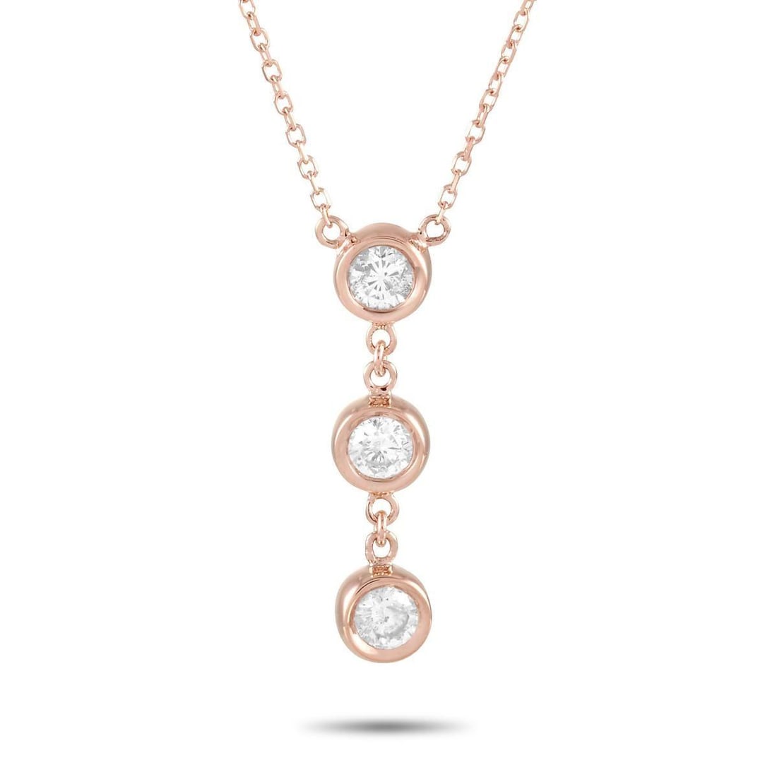 14K ROSE GOLD 0.35 CT DIAMOND PENDANT NECKLACE: This necklace is made of 14K rose gold and embellished with diamonds that amount to 0.35 carats. The necklace weighs 1.9 grams and boasts a 15 chain and a pendant that measures 0.75 in length and 0.13