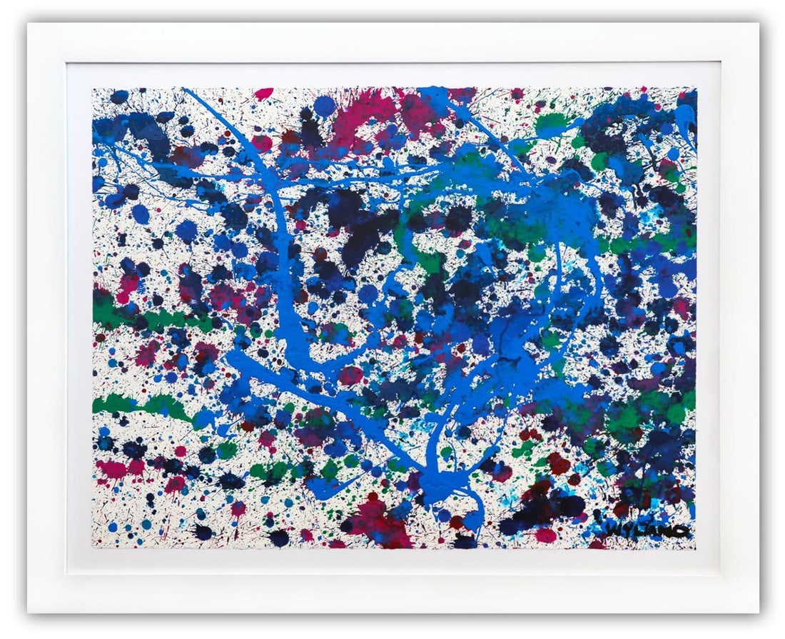 Wyland- Original Watercolor Painting on Deckle Edge Paper "Abstract Drip": Artist: Wyland. Medium: Original Watercolor Painting on Deckle Edge Paper. Title: Abstract Drip. Size: 22" x 30". Measures approx. 36" x 29" (framed). Signature: Hand Signed by the artist. Certificate