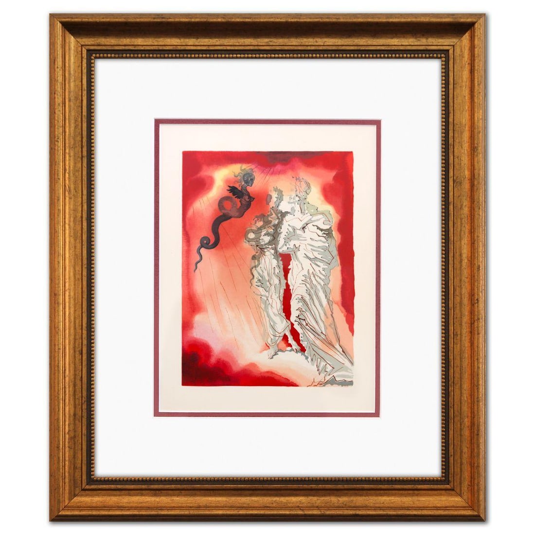 Salvador Dali- Original Color Woodcut on B.F.K. Rives Paper "Inferno 21" (1 of 2)