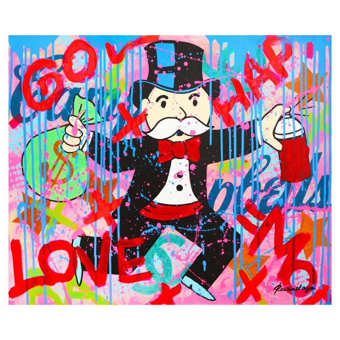 Nastya Rovenskaya- Mixed Media on Canvas "Love Camp": Artist: Nastya Rovenskaya. Medium: Mixed Media on Canvas. Title: Love Camp. Size: 20" x 24". Signature: Hand Signed. Certificate of Authenticity: Is included. Reference#: 36716.