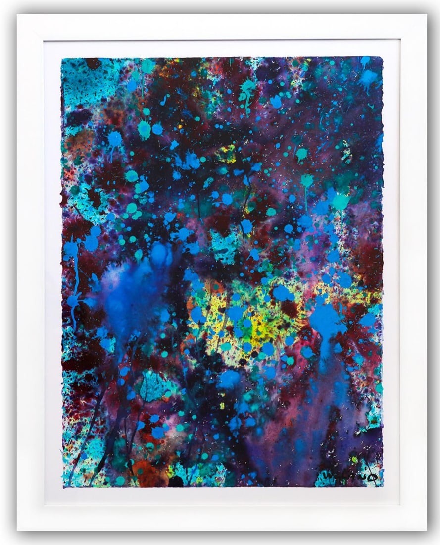 Wyland- Original Watercolor Painting on Deckle Edge Paper "Abstract Drip": Artist: Wyland. Medium: Original Watercolor Painting on Deckle Edge Paper. Title: Abstract Drip. Size: 30" x 22". Measures approx. 36" x 29" (framed). Signature: Hand Signed by the artist. Certificate