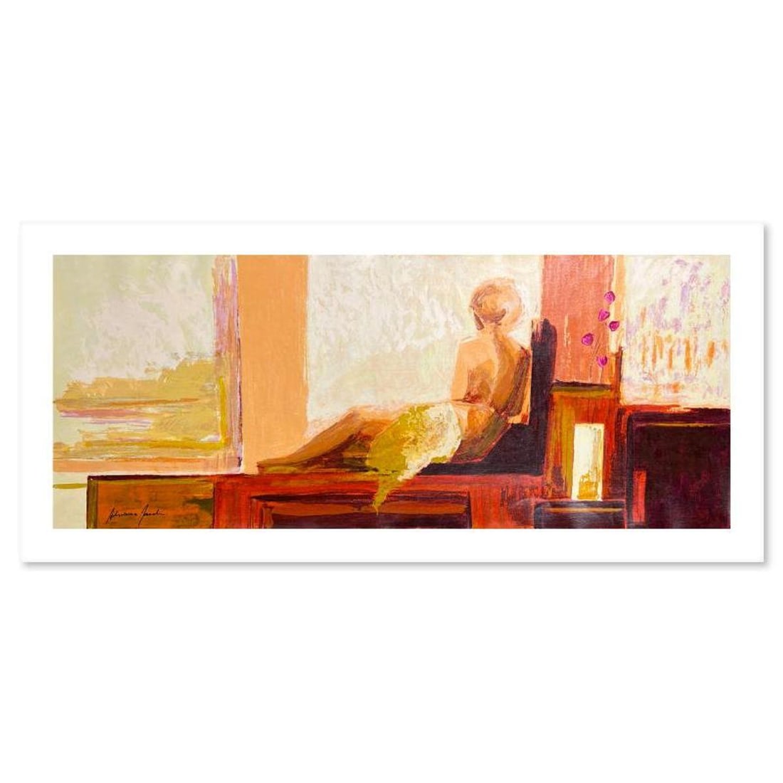Adriana Naveh, "Relaxation" Hand Signed, Numbered Limited Edition Serigraph on Canvas with Letter of: Relaxation is a limited edition serigraph on canvas by Adriana Naveh. The piece comes hand signed by the artist, numbered, and with a letter of authenticity. Measures approximately 16.5" x 41.5". Refe