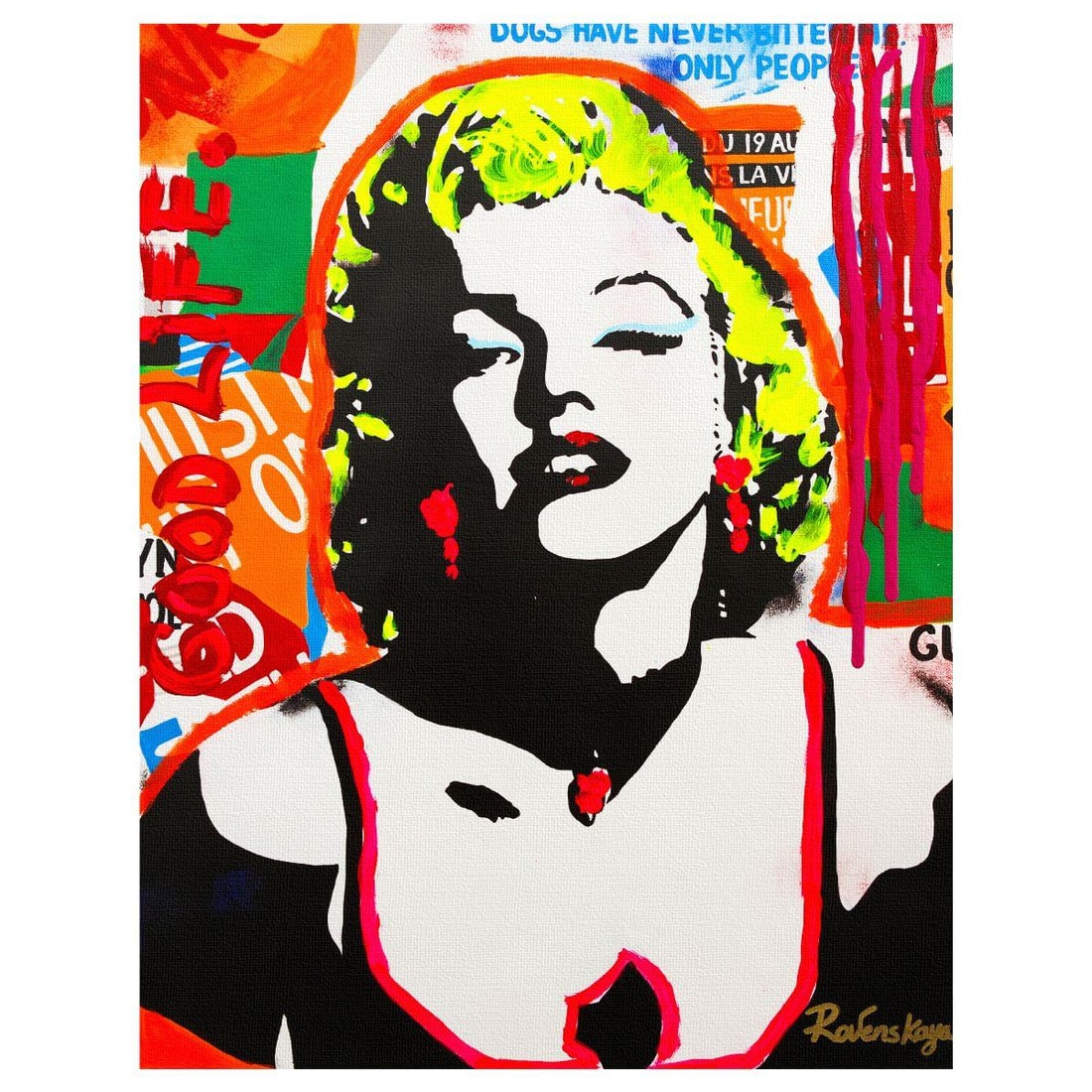 Nastya Rovenskaya- Mixed Media on Canvas "The Shadow of Marilyn": Artist: Nastya Rovenskaya. Medium: Mixed Media on Canvas. Title: The Shadow of Marilyn. Size: 20" x 16". Signature: Hand signed. Certificate of Authenticity: Is included. Reference#: 26334.