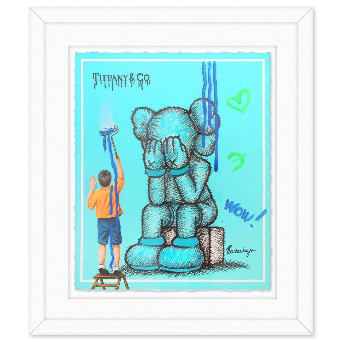 Nastya Rovenskaya- Original Mixed Media on Paper "Imagination": Artist: Nastya Rovenskaya. Medium: Original Mixed Media on Paper. Title: Imagination. Size: 24" x 20". Measures approx. 34" x 20" (framed). Signature: Hand signed by the artist. Certificate of Authent