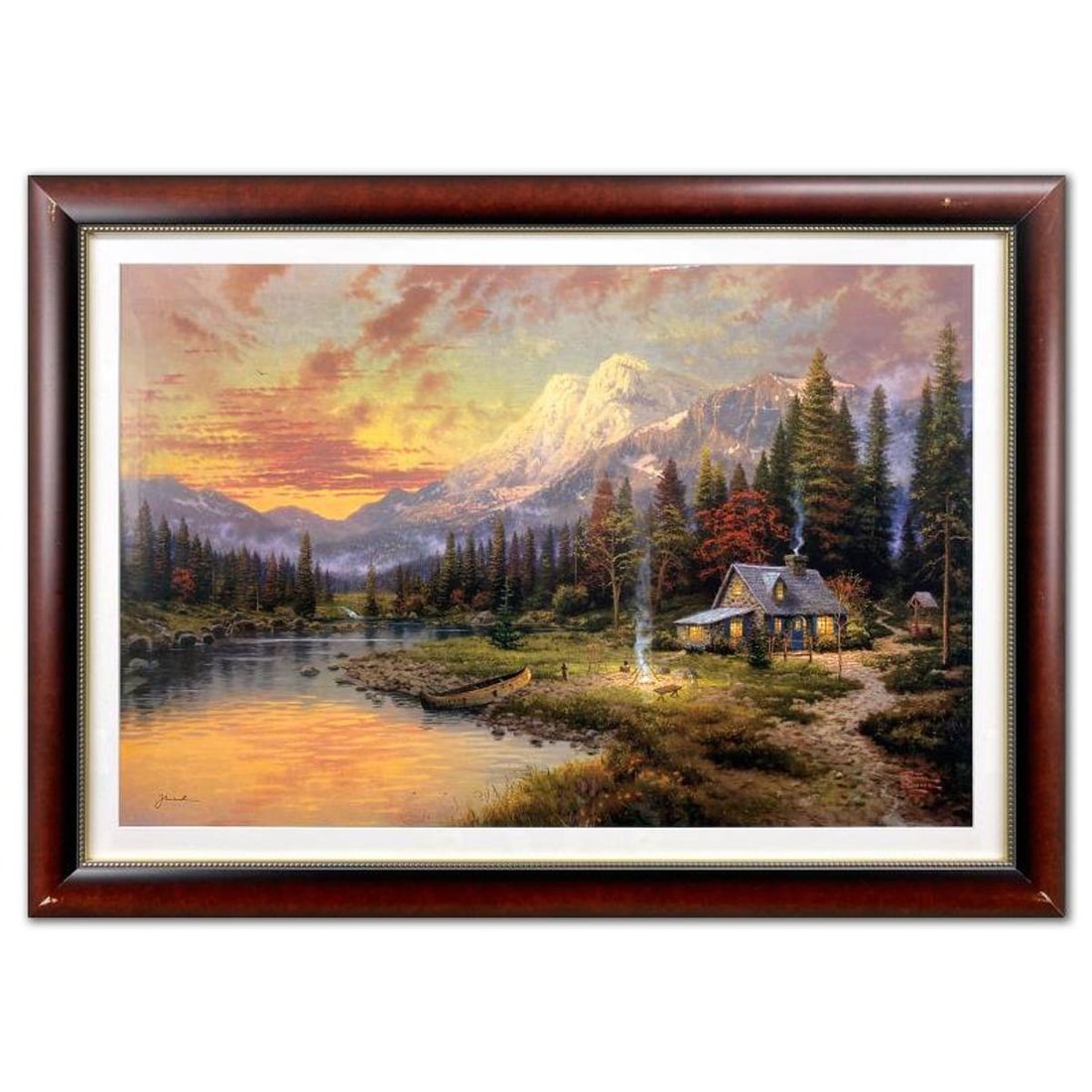 Thomas Kinkade (1958-2012), "Evening Majesty" Framed Limited Edition Lithograph, Numbered and Signed: Evening Majesty is a limited edition offset lithograph on paper by Thomas Kinkade (1958-2012), numbered and bearing Kinkade's authorized signature. This piece is framed. Measures approx. 31.5" x 43.5"