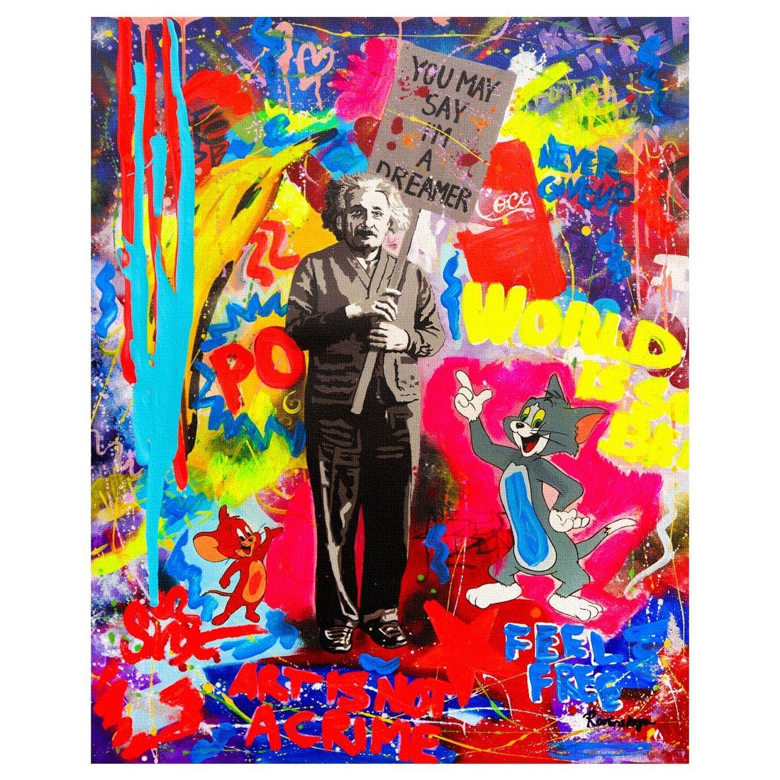 Nastya Rovenskaya- Mixed Media on Canvas "You May Say I'm a Dreamer": Artist: Nastya Rovenskaya. Medium: Mixed Media on Canvas. Title: You May Say I'm a Dreamer. Size: 20" x 16". Signature: Hand signed. Certificate of Authenticity: Is included. Reference#: 26317.