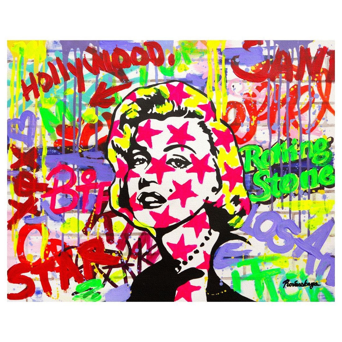 Nastya Rovenskaya- Mixed Media on Canvas "Starface": Artist: Nastya Rovenskaya. Medium: Mixed Media on Canvas. Title: Starface. Size: 16" x 20". Signature: Hand signed. Certificate of Authenticity: Is included. Reference#: 26298.