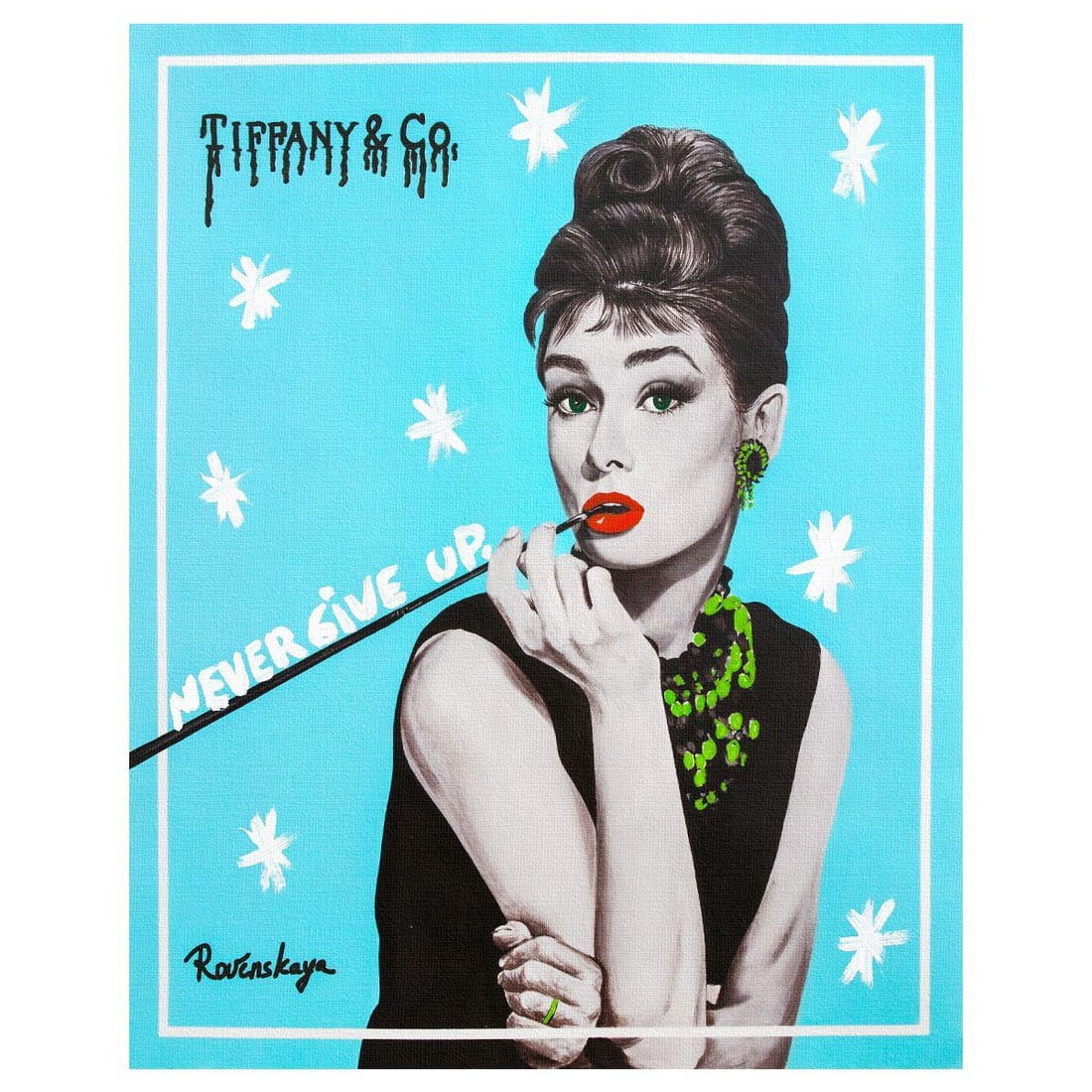 Nastya Rovenskaya- Mixed Media on Canvas "Audrey I": Artist: Nastya Rovenskaya. Medium: Mixed Media on Canvas. Title: Audrey I. Size: 20" x 16". Signature: Hand signed. Certificate of Authenticity: Is included. Reference#: 26325.