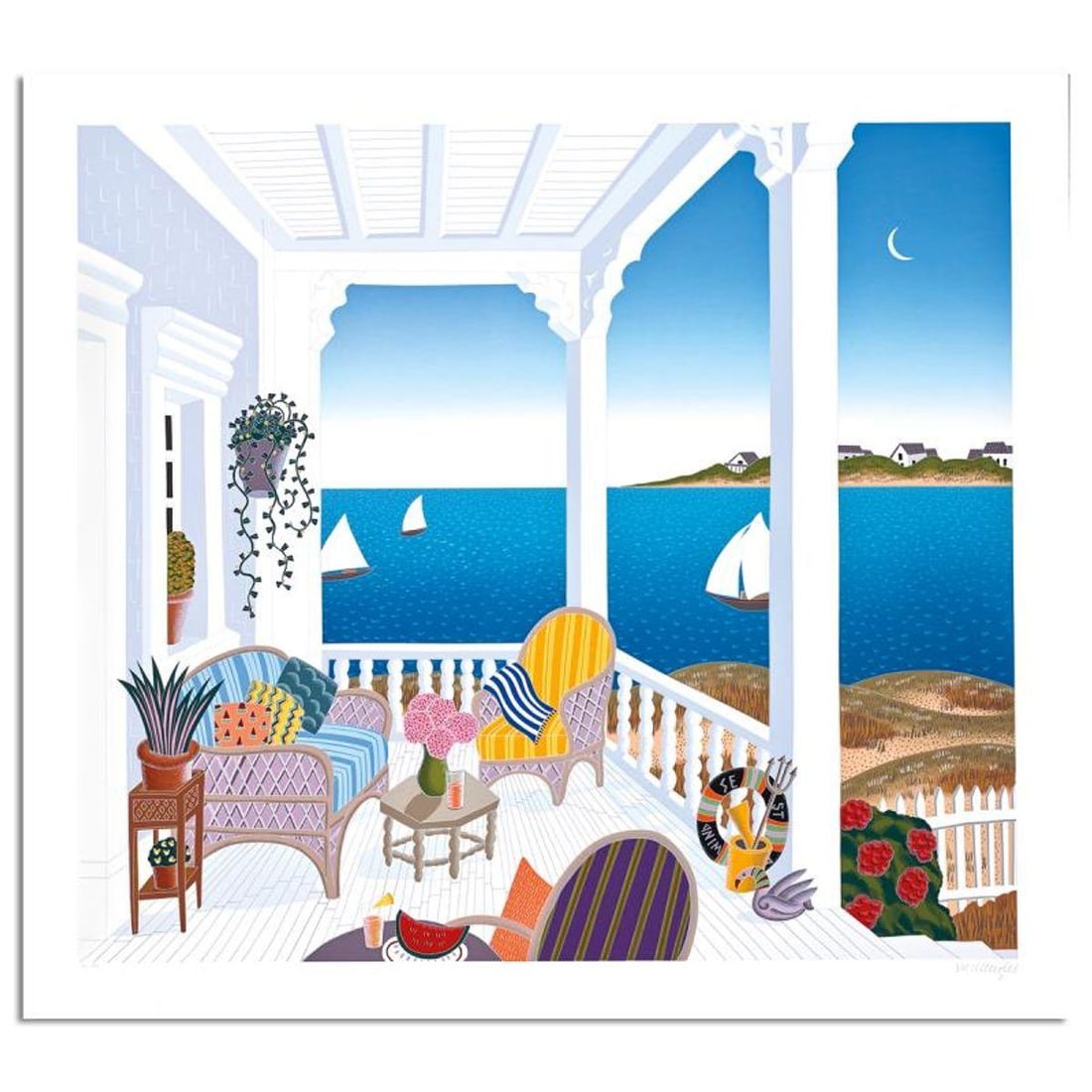 Thomas Mcknight, "Martha's Vineyard" Limited Edition Serigraph, Numbered and Hand Signed with Letter: Martha's Vineyard is a limited edition serigraph on paper by Thomas Mcknight, numbered and hand signed by the artist. Includes Letter of Authenticity. Measures approx. 39" x 43" (border), 34.5" x 38"