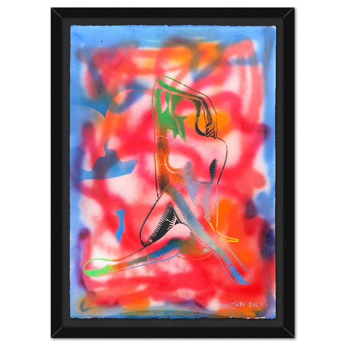 Mark Kostabi- Original Mixed Media on Paper "Always Wondering": Artist: Mark Kostabi. Medium: Original Mixed Media on Paper. Title: Always Wondering. Size: 42" x 29". Measures approx. 47" x 35" (framed). Signature: Hand signed. Certificate of Authenticity: Is incl