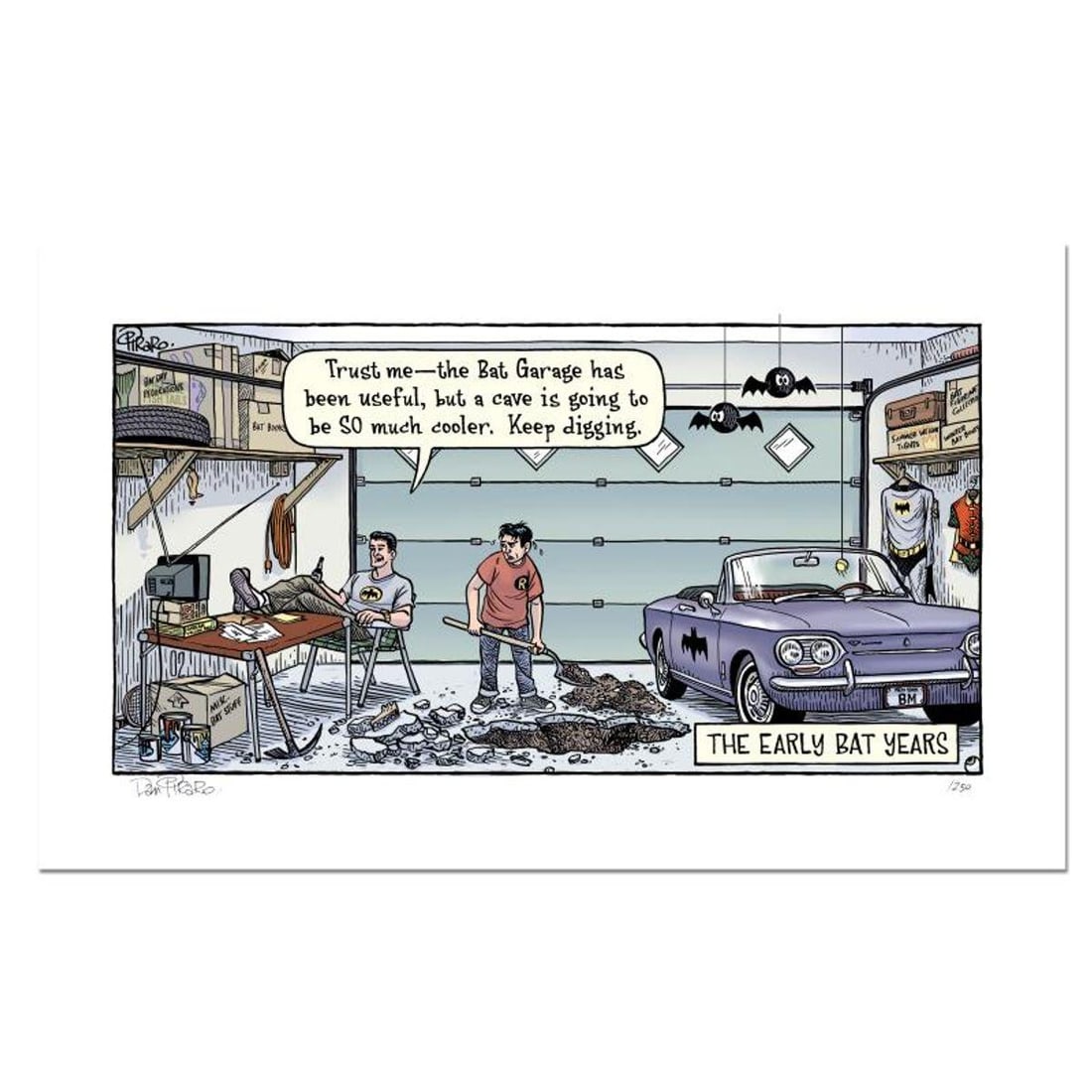 Bizarro, "Early Batman" Numbered Limited Edition Hand Signed by creator Dan Piraro; Letter of: Early Batman is a limited edition giclee on paper by Dan Piraro, creator of the critically acclaimed and award winning comic strip, Bizarro! This piece is numbered and hand signed by the artist and in