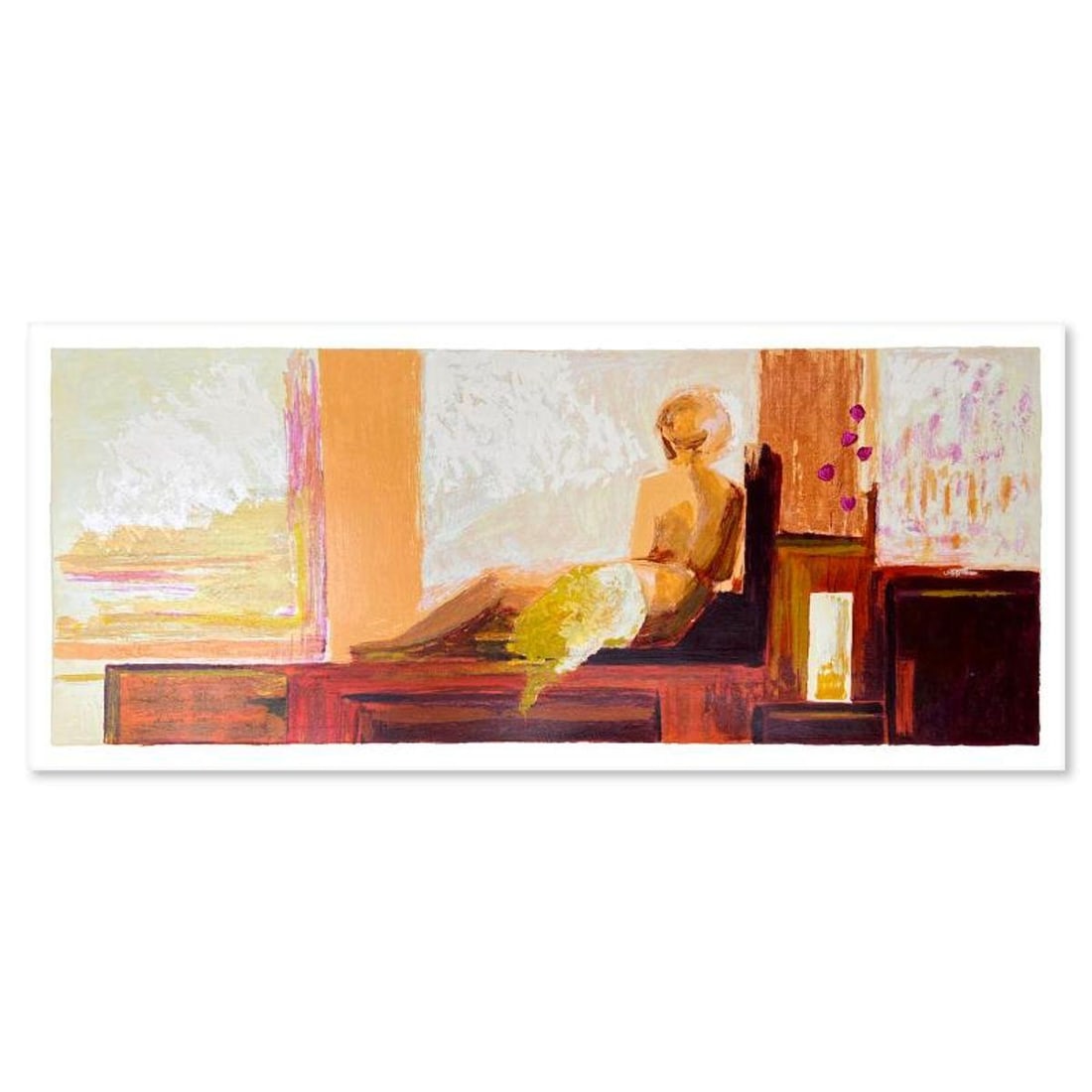Adriana Naveh, "Relaxation" Hand Signed, Numbered Limited Edition Serigraph with Letter of: Relaxation is a limited edition serigraph on paper by Adriana Naveh. The piece comes hand signed by the artist, numbered, and with a letter of authenticity. Measures approximately 16.5" x 42". Referen