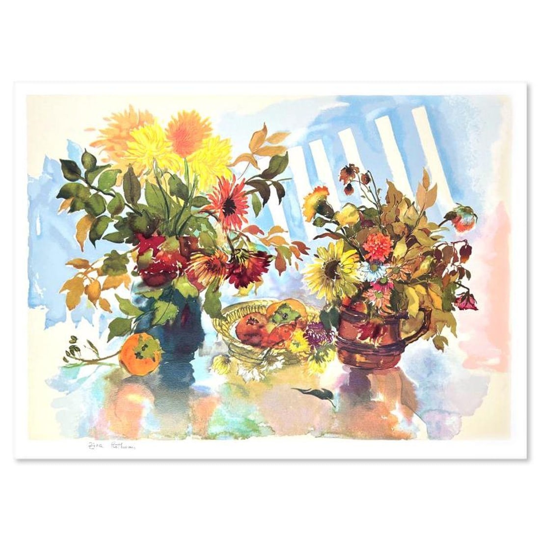 Zina Roitman, Limited Edition Serigraph, Hand Signed and Numbered, Letter of Authenticity.: This is a limited edition serigraph on paper by Zina Roitman. The piece comes hand signed by the artist, numbered, and with a letter of authenticity. Measures approximately 20.5" x 29". Reference#: 93