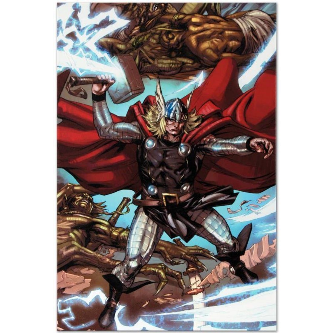 Marvel Comics "Thor: Heaven and Earth #3" Numbered Limited Edition Giclee on Canvas by Pascal Alixe: A piece of comic book history, this limited edition, from original art by Pascal Alixe, depicts a heroic Thor. Pascal Alixe has penciled for such Marvel franchises as Thor and X-Men. "Thor: Heaven
