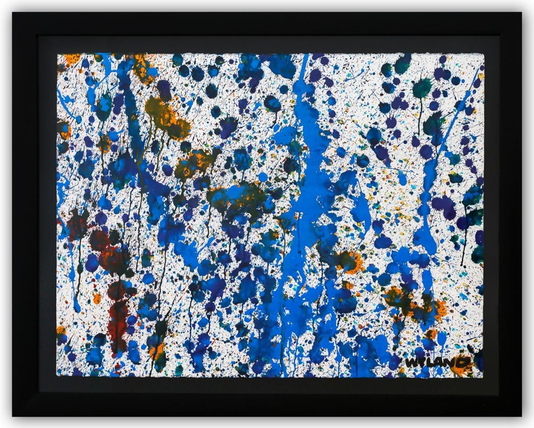 Wyland- Original Watercolor Painting on Deckle Edge Paper "Abstract Drip": Artist: Wyland. Medium: Original Watercolor Painting on Deckle Edge Paper. Title: Abstract Drip. Size: 22" x 30". Measures approx. 29" x 36" (framed). Signature: Hand Signed by the artist. Certificate