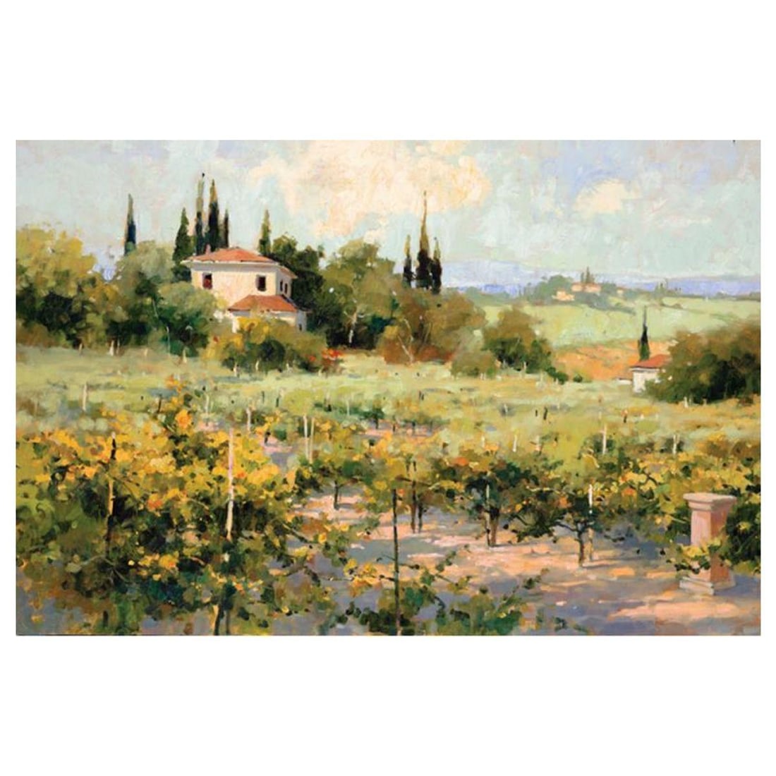 Marilyn Simandle, "The Vineyard" Limited Edition on Canvas, Numbered and Hand Signed with Letter of: The Vineyard is a limited edition giclee on canvas by Marilyn Simandle, numbered and hand signed by the artist. Includes Letter of Authenticity. Measures approx. 36" x 24" (image).